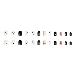 Faux ongles adhésifs à motif chiot mignon et carreaux orange, kit de 24 pièces