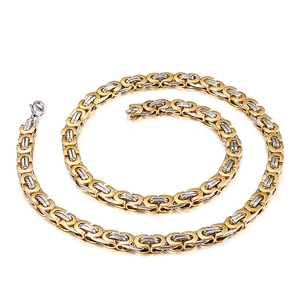Byzantine style men's necklace in gold and silver tones with secure lobster clasp closure