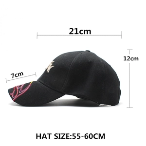 3D fish embroidery baseball cap in black cotton with side lettering and curved brim