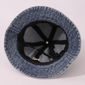 Cappello da pescatore in denim per bambini con ricamo orso per protezione solare vintage