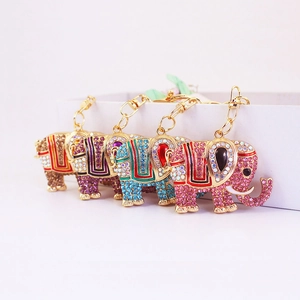 Porte-clés éléphants mignons avec strass brillants et émail coloré en plusieurs couleurs