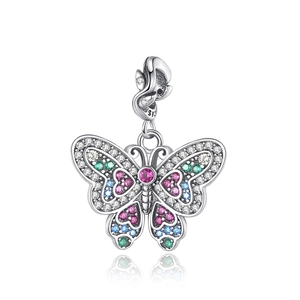Silver butterfly pendant featuring multi-colored cubic zirconia stones with S925 stamp