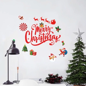 Merry Christmas Wall Stickers PVC Santa Claus Snowman Reindeer Decals For Home Door Window Holiday Party Decor