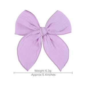 Purple 5.4-inch cotton jacquard bow hair clip with textured fabric for girls