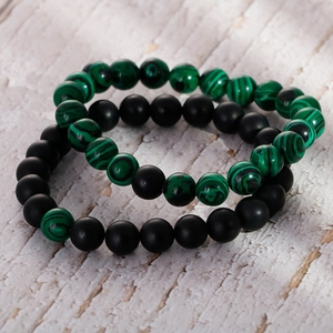 Natural Stone Beaded Bracelet Retro Matte Black Agate Malachite Elastic Cord Geometric Jewelry Unisex Charm Hand Decor