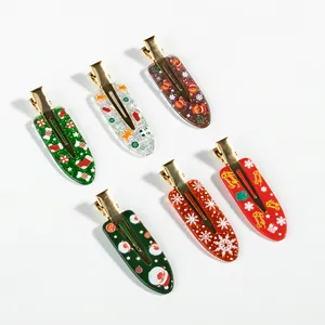 6-piece Christmas hair clip set featuring Santa, gingerbread man, and festive patterns