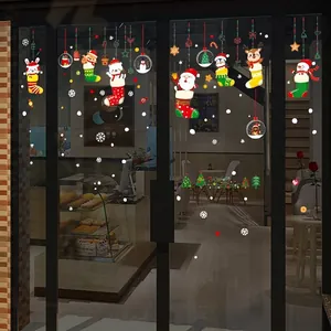 Cartoon Christmas stockings and reindeer electrostatic window stickers for holiday glass decor