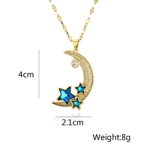 Detail view of gold-plated celestial pendant showing 4cm height and 2.1cm width dimensions