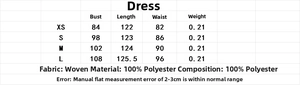 Size chart for women's V-neck sleeveless dress showing chest, length, and waist measurements