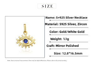 Detailed technical drawing of S925 silver Evil Eye pendant with 12.8x16.5mm size specs