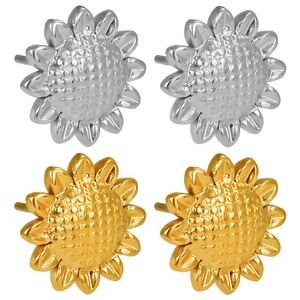 304 stainless steel sunflower stud earrings in polished gold and silver finishes