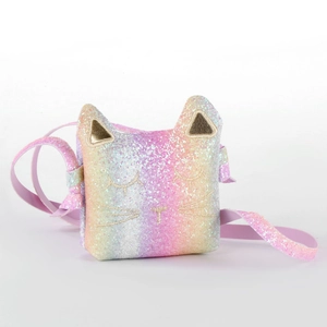 Rainbow gradient sequin cat crossbody bag for girls with cute embroidered cat ears