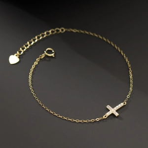 Elegant 925 sterling silver cross bracelet with sparkling zirconia and heart pendant