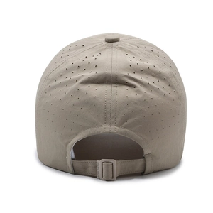 Quick-dry breathable baseball cap in khaki with laser-cut ventilation holes and strap
