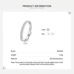 Minimalist S925 sterling silver double row pavé ring for women with 2.2mm width