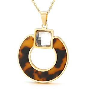 Geometric Pendant Necklace Stainless Steel Resin Tortoise Shell Crystal Glass Retro Minimalist Jewelry For Women