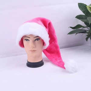 Bonnet de Noël long en peluche rose avec bordure en fausse fourrure blanche