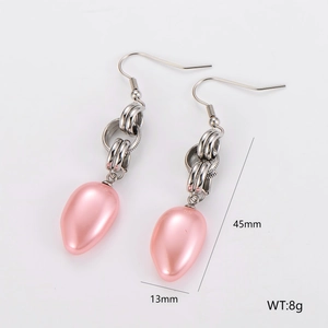 Orecchini a goccia in argento con perle rosa e indicazioni delle misure 45x13mm