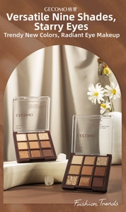 Vista macro detallada de la paleta de sombras de ojos chocolate de 9 tonos mate y brillantes