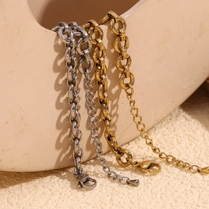 Minimalist 14K gold and silver chunky round link anklets with lobster clasp and chain