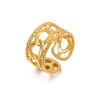 Dreireihiger Gliederkett-Ring aus 18K vergoldetem Edelstahl mit feiner Seilstruktur