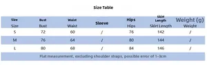 Tableau des tailles pour robe longue moulante avec mesures de buste taille et manches