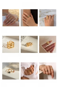 Collage showing various French vintage twisted titanium steel rings and gemstone designs