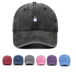 Berretto da baseball in cotone lavato con ricamo caffè in vari colori assortiti