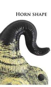 Detail showing the realistic black and yellow gradient horn shape with textured surface