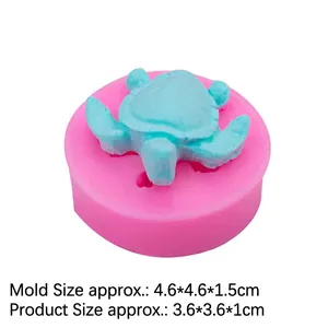 Pink silicone turtle mold for DIY cake decorating and resin art with size measurements