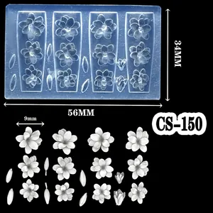 3D lotus flower silicone nail art mold CS-150 with translucent blue design