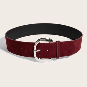 Vintage burgundy suede wide waist belt with large polished silver metal buckle for women
