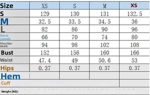 Size chart for linen cotton midi dress showing measurements from XS to L in centimeters