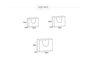 Size chart showing small, medium, and large dimensions for floral gift paper bags