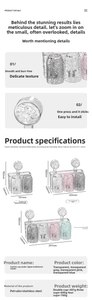 Size chart showing multi-cup suction toothbrush holder dimensions and PET material specs