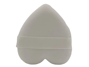 White heart-shaped velvet powder puff with ribbon handle for flawless makeup finish
