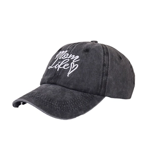 Classic charcoal grey washed denim baseball cap featuring Mom Life heart embroidery