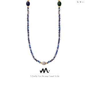 Vintage Faceted Natural Stone Beaded Necklace Handmade Lapis Lazuli Titanium Steel Bohemian Jewelry For Women