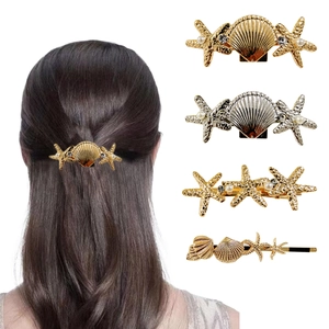 Ocean Theme Shell Starfish Hair Clips For Women Alloy Faux Artificial Pearl Rhinestone Elegant Marine Style Hairpin Accessories