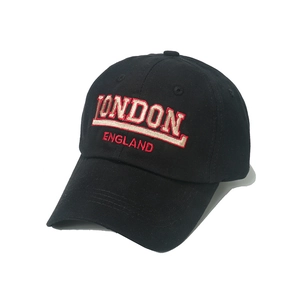 Black cotton baseball cap with London England embroidery and adjustable curved brim