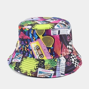 Reversible Bucket Hat Retro Pop Art Graphic Print Sun Protection Wide Brim Outdoor Streetwear Unisex