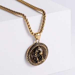 Vintage 18K gold plated stainless steel necklace with Aquarius zodiac pendant