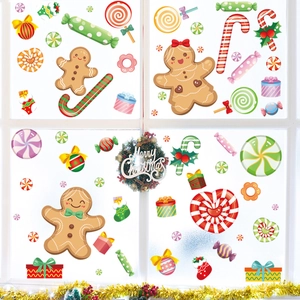 Christmas window decals with gingerbread man and candy cane static stickers set