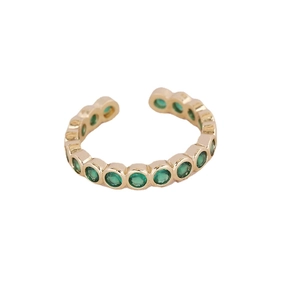 Elegant gold-plated open ring with micro-paved green zircon stones for a minimalist look
