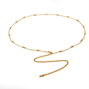 Minimalist gold stainless steel beaded body chain with layered waist link and lobster clasp