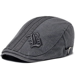 Men Retro Cotton Ivy Cap Gothic Letter Embroidery Breathable Casual Adjustable Flat Cap Vintage Outdoor Sunshade Hat