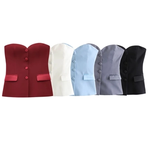 Chic Bandeau Tube Top Poliestere Slim Fit Bottone Frontale Schiena Scoperta Stile Completo Gilet Streetwear Donne
