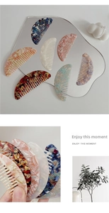 Detailed close-up of mini tortoiseshell acetate hair combs with marble texture patterns