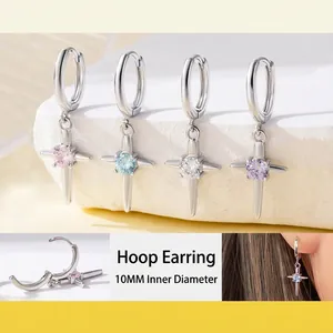 Cross Pendant Hoop Earrings Copper With Colorful Cubic Zirconia Geometric Sweet Style Jewelry For Women