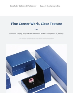 Deep blue leatherette jewelry box set with premium black velvet lining and pearl texture